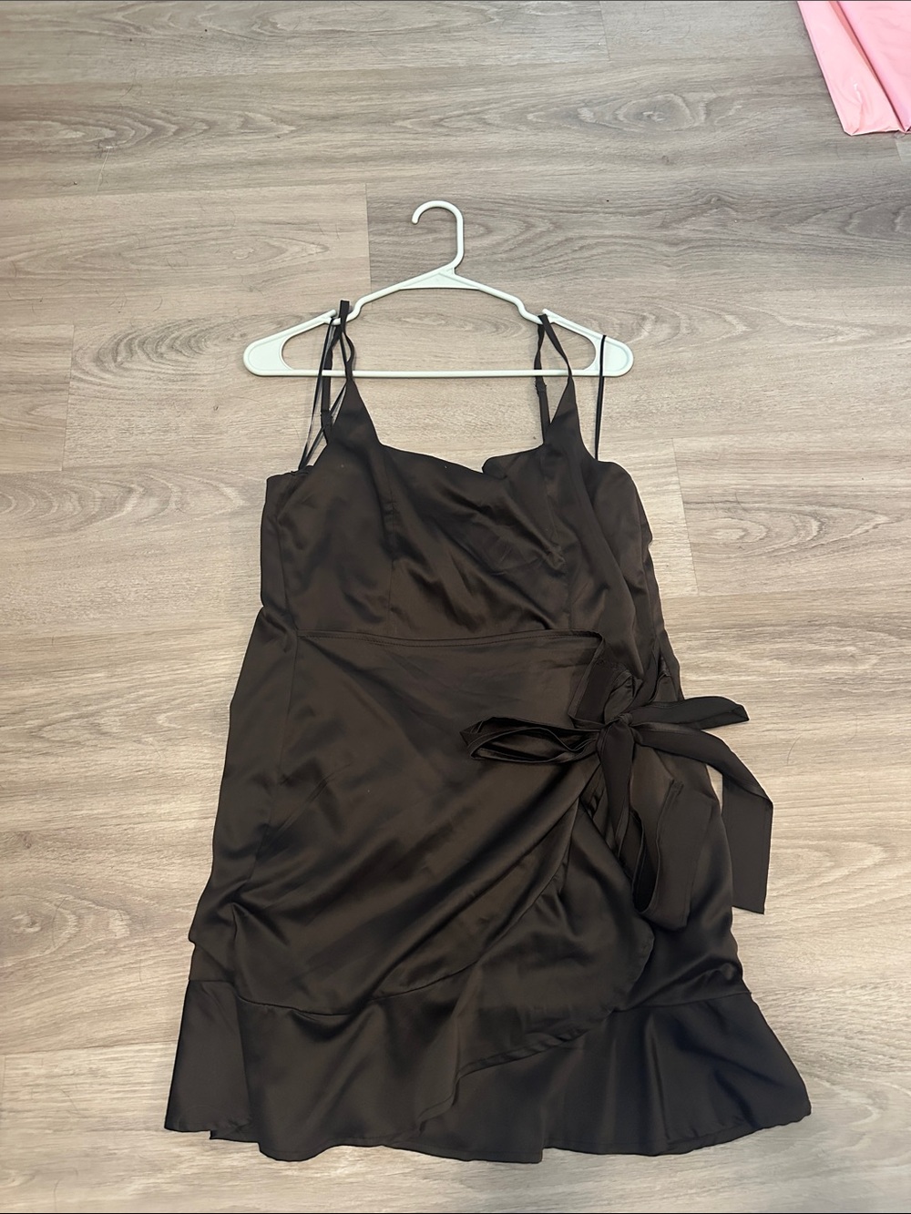 Black Satin Wrap Slip Dress with Tie - Women